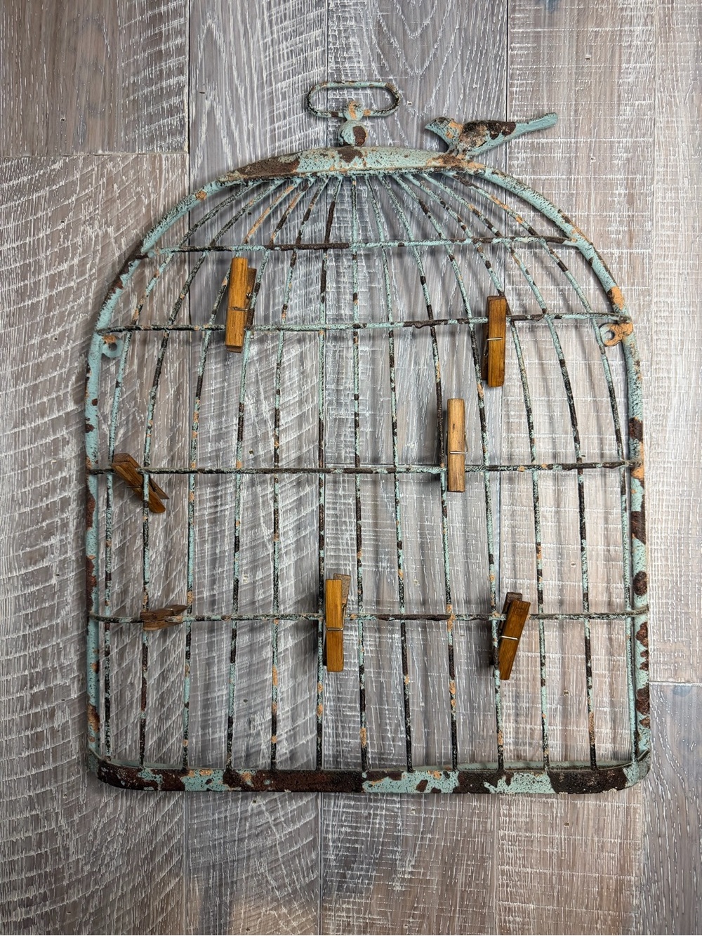 Vintage Style Turquoise Metal Birdcage Photo Display